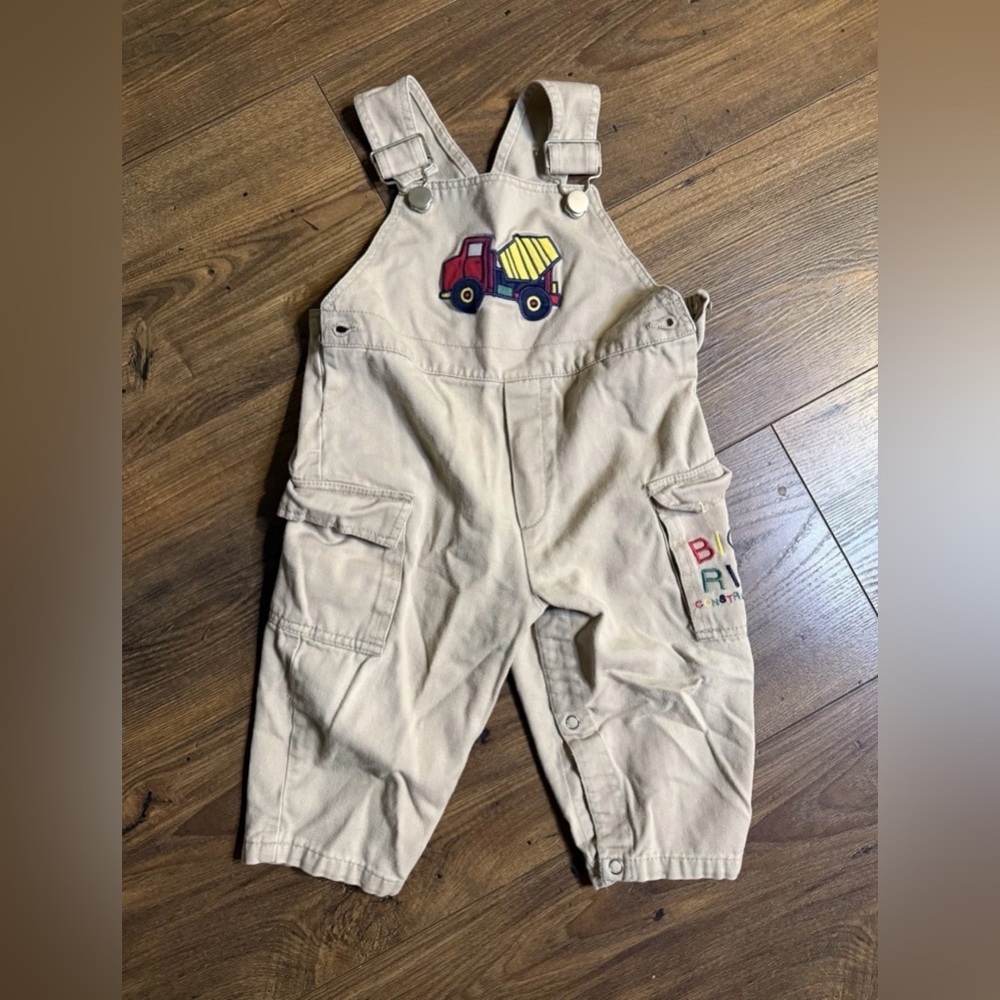 Class Club Beige Overalls with Truck Patch 18mo